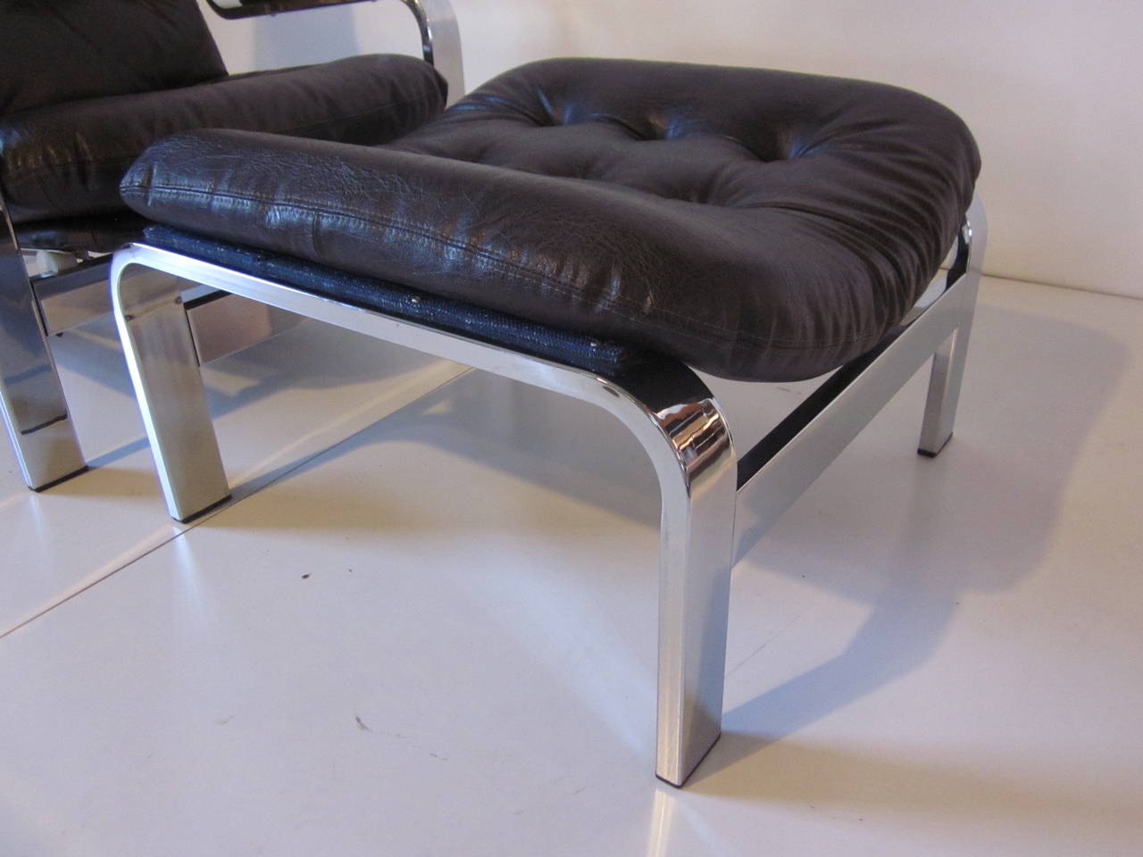 20th Century Chromed Lounge Chair with Ottoman for Selig 