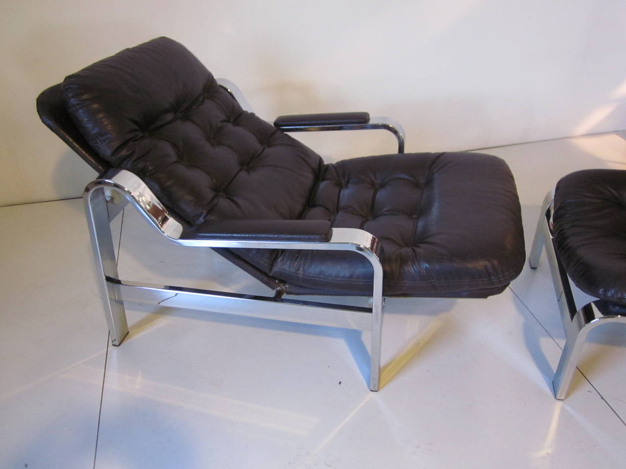 Modern Chromed Lounge Chair with Ottoman for Selig 