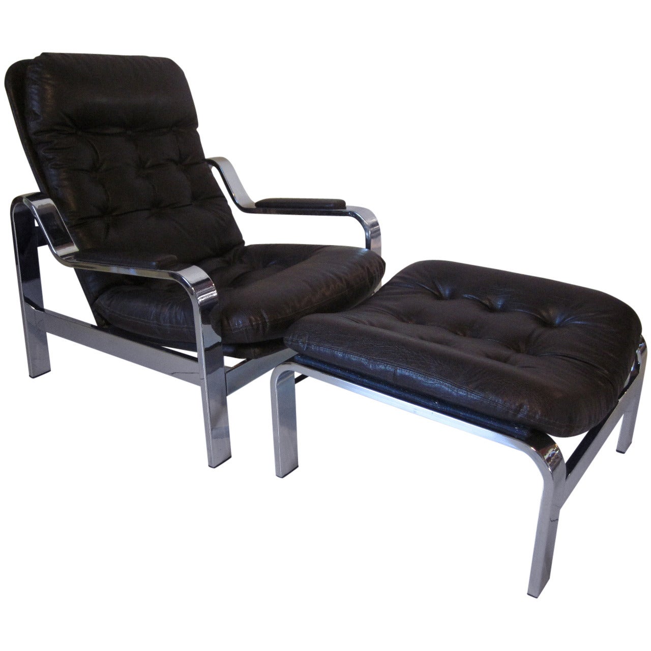 Chromed Lounge Chair with Ottoman for Selig 
