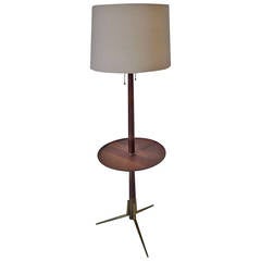 Brass and Teak Tripod Floor Lamp in the Style of Gerald Thurston