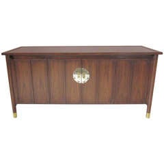 Flamed Walnut and Brass Credenza