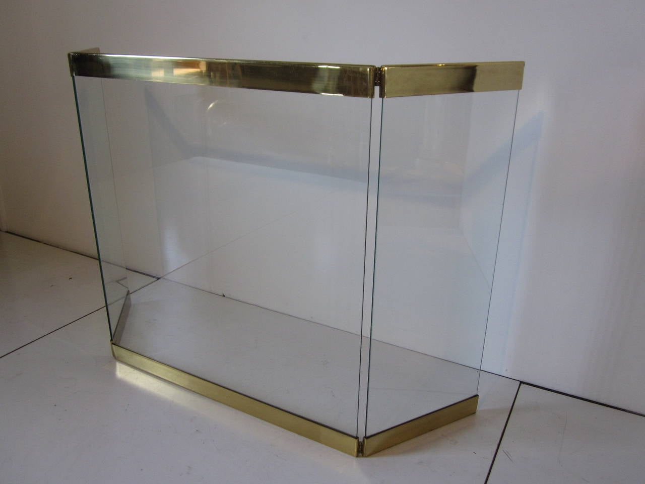 Modern Pace Styled Plate Glass and Brass Fireplace Screen