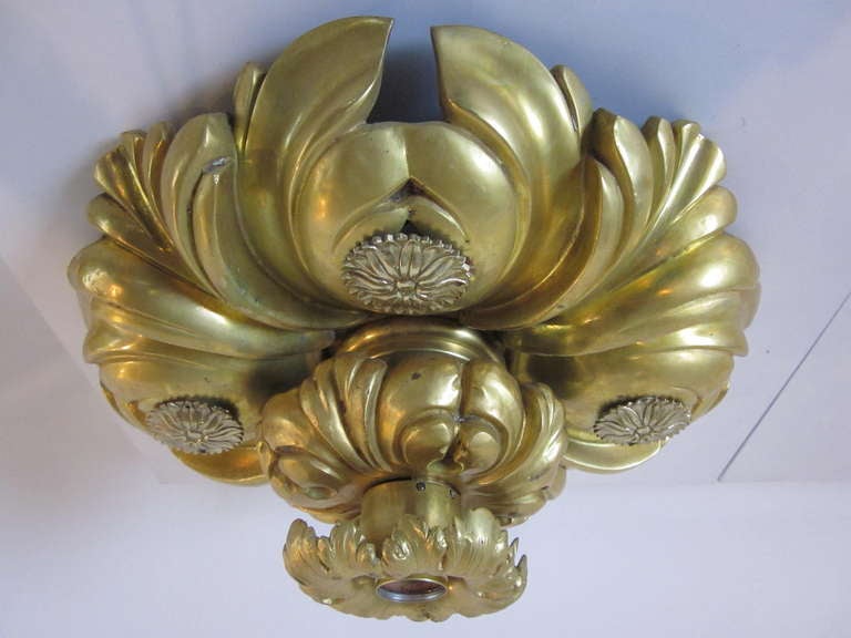 American E.F.Caldwell Art Nouveau Styled Gold Gilded Light Fixtures