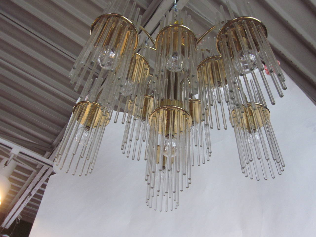 20th Century Italian Gaetano Sciolari Crystal and Brass Chandelier