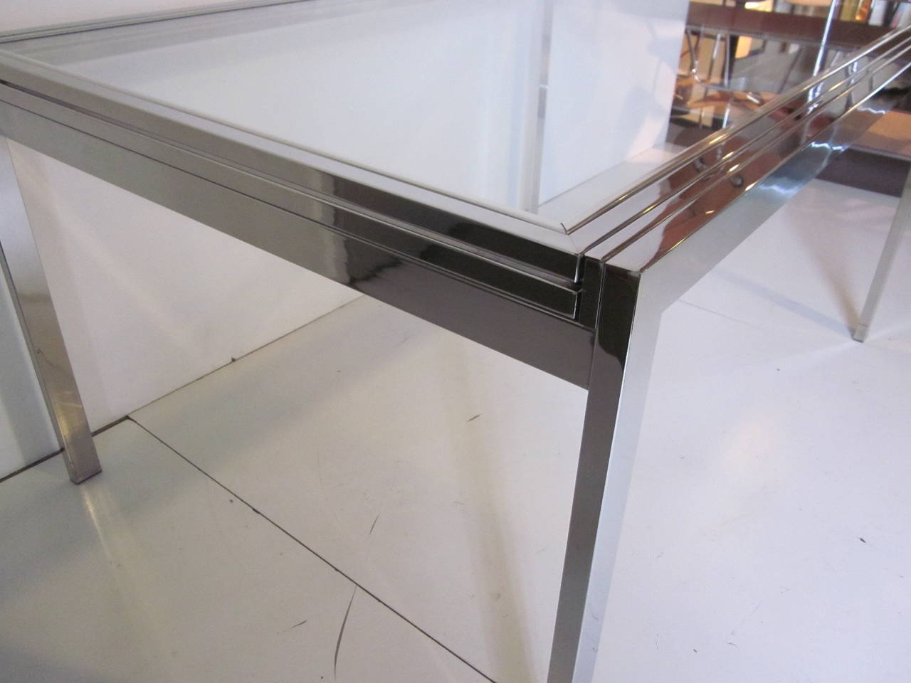 Massive Chrome and Glass Dining Table in the Style of Milo Baughman In Excellent Condition In Cincinnati, OH