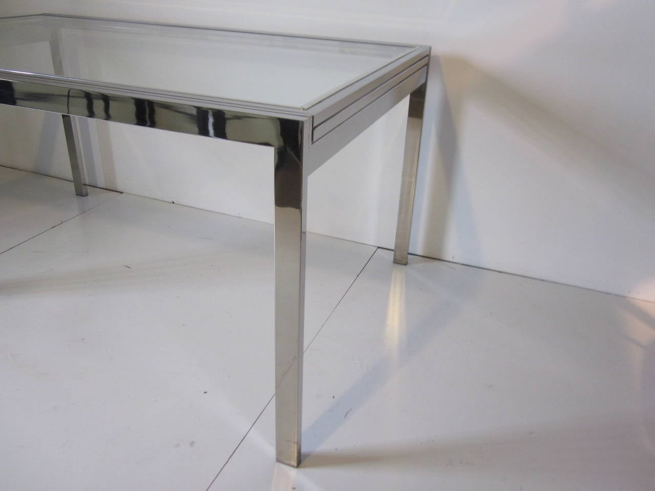 Modern Massive Chrome and Glass Dining Table in the Style of Milo Baughman