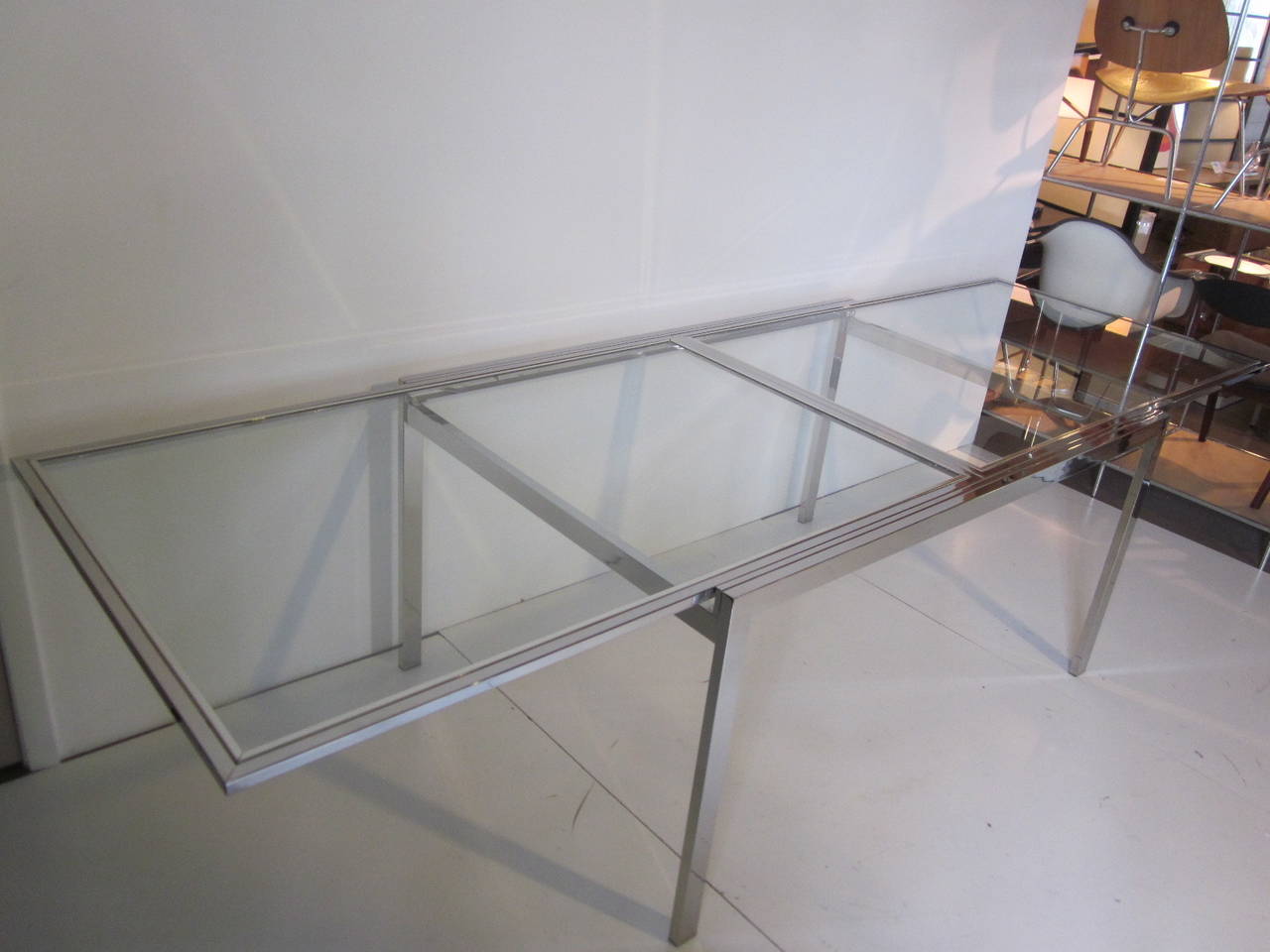 20th Century Massive Chrome and Glass Dining Table in the Style of Milo Baughman