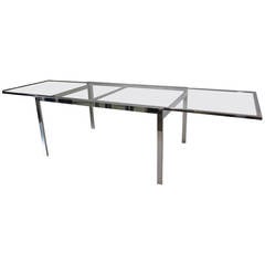 Massive Chrome and Glass Dining Table in the Style of Milo Baughman