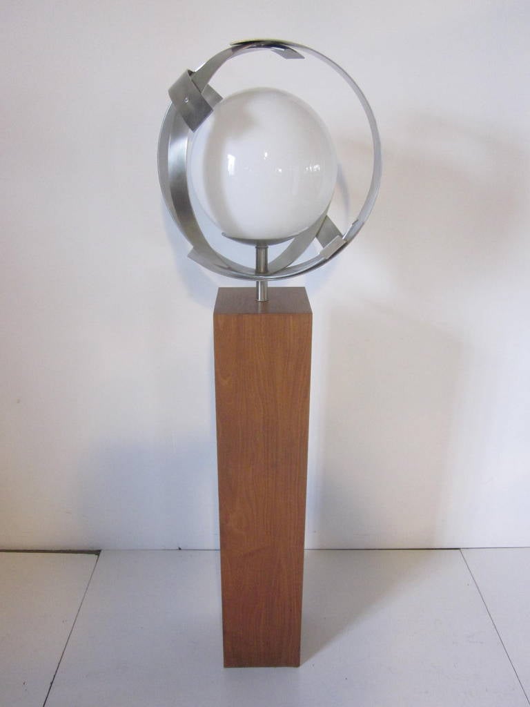 Mid-20th Century Laurel Walnut Floor Lamp with Sculptural Stainless Shade 