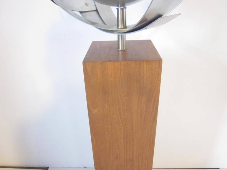 American Laurel Walnut Floor Lamp with Sculptural Stainless Shade 