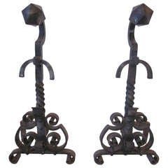 Monumental Handcrafted Andirons & Tools 1