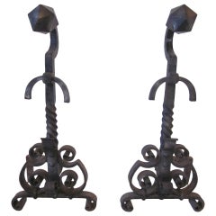 Monumental Handcrafted Andirons & Tools