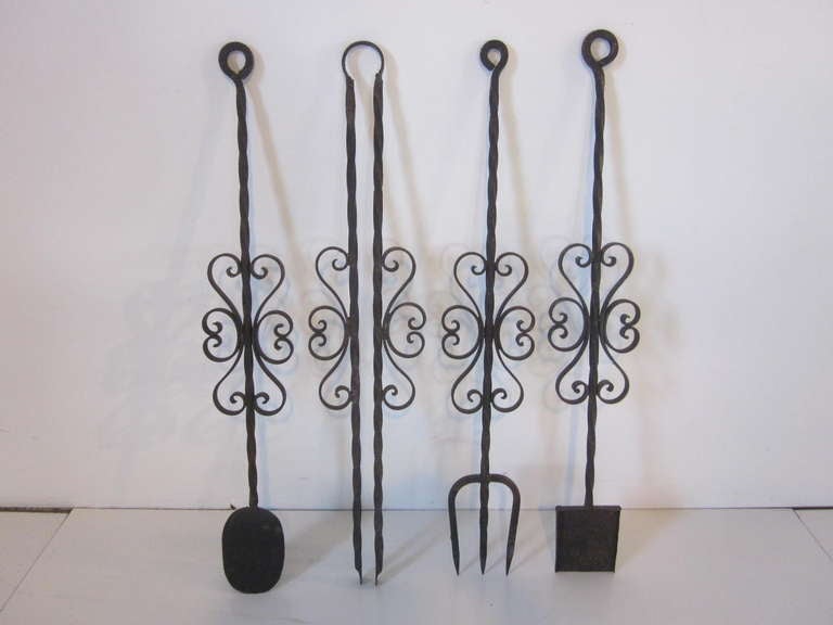 Gothic Monumental Handcrafted Andirons & Tools