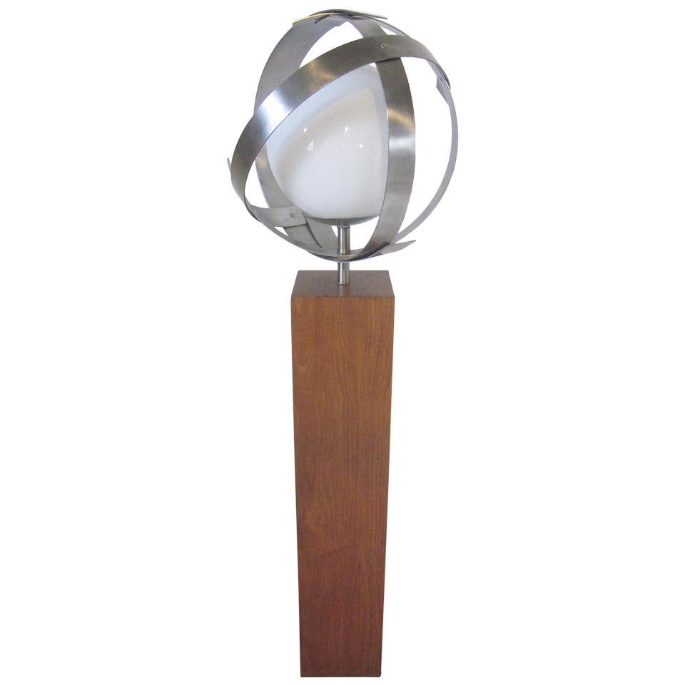 Laurel Walnut Floor Lamp with Sculptural Stainless Shade 