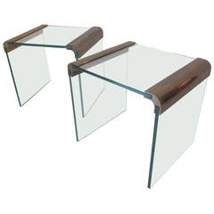 Pair of Pace Brass or Glass Side Tables
