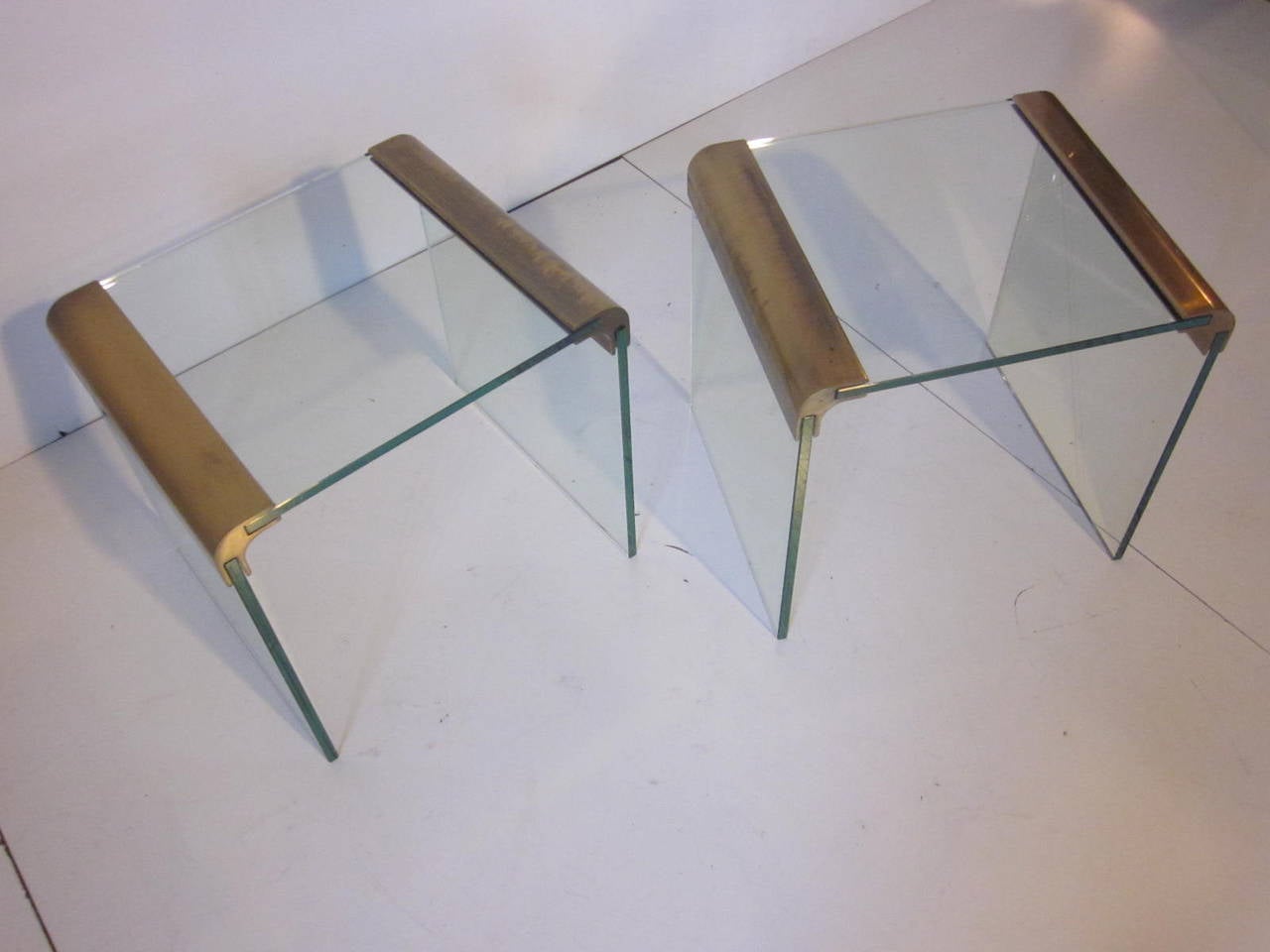 Pair of Pace Brass or Glass Side Tables In Excellent Condition In Cincinnati, OH