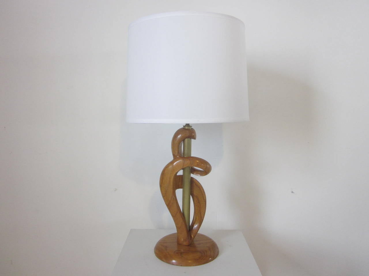 American Heifetz Sculptural Wood and Brass Table Lamp