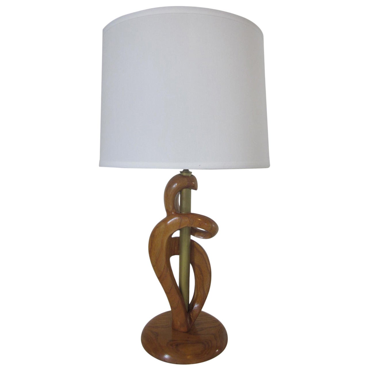 Heifetz Sculptural Wood and Brass Table Lamp