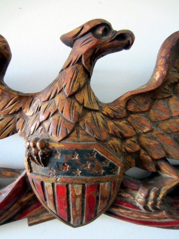 Folk Art Patriotic 19th C Carved Eagle Wall Plaque
