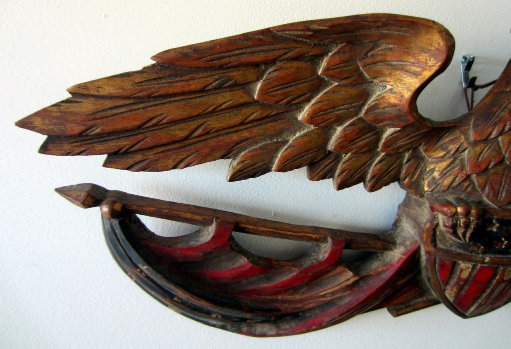 American Patriotic 19th C Carved Eagle Wall Plaque
