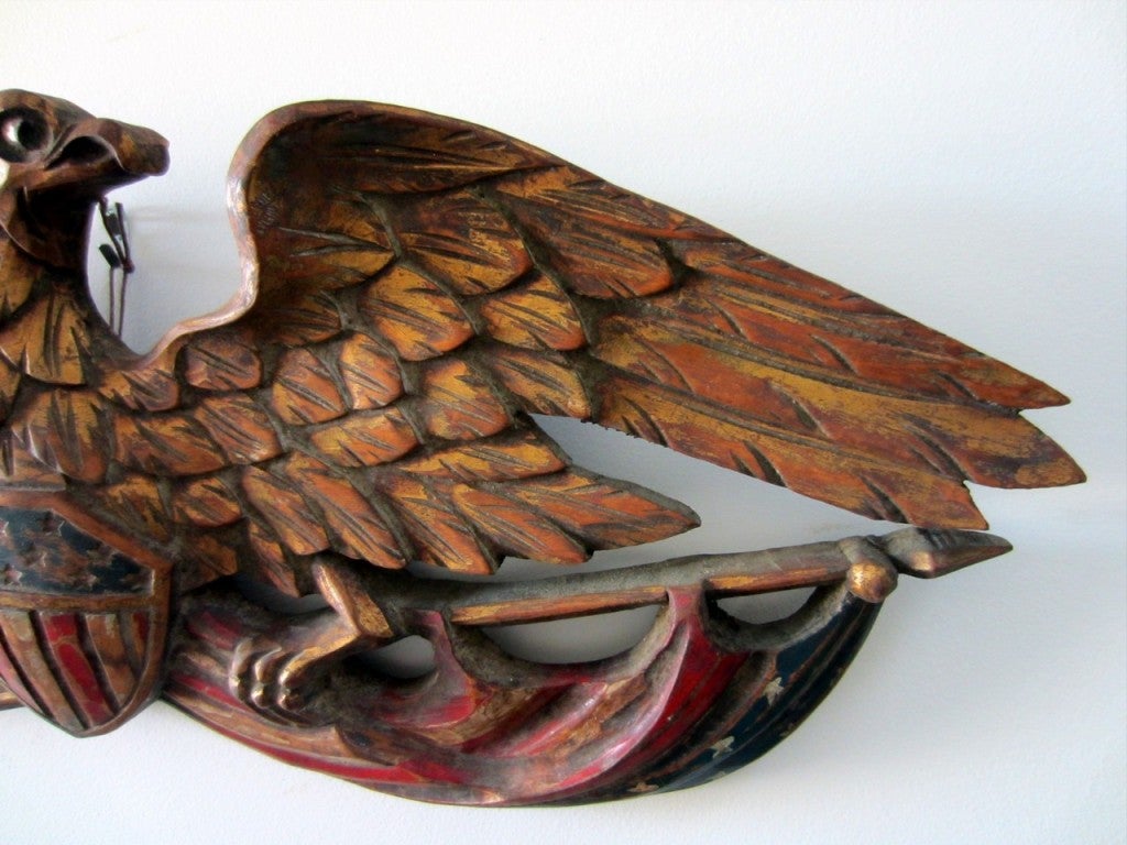 Patriotic 19th C Carved Eagle Wall Plaque In Excellent Condition In Hadley, MA
