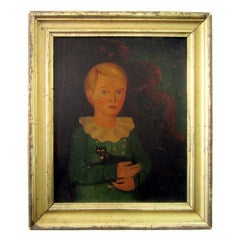 Fabulous Portrait Of Boy With Cat, Nice Small Size