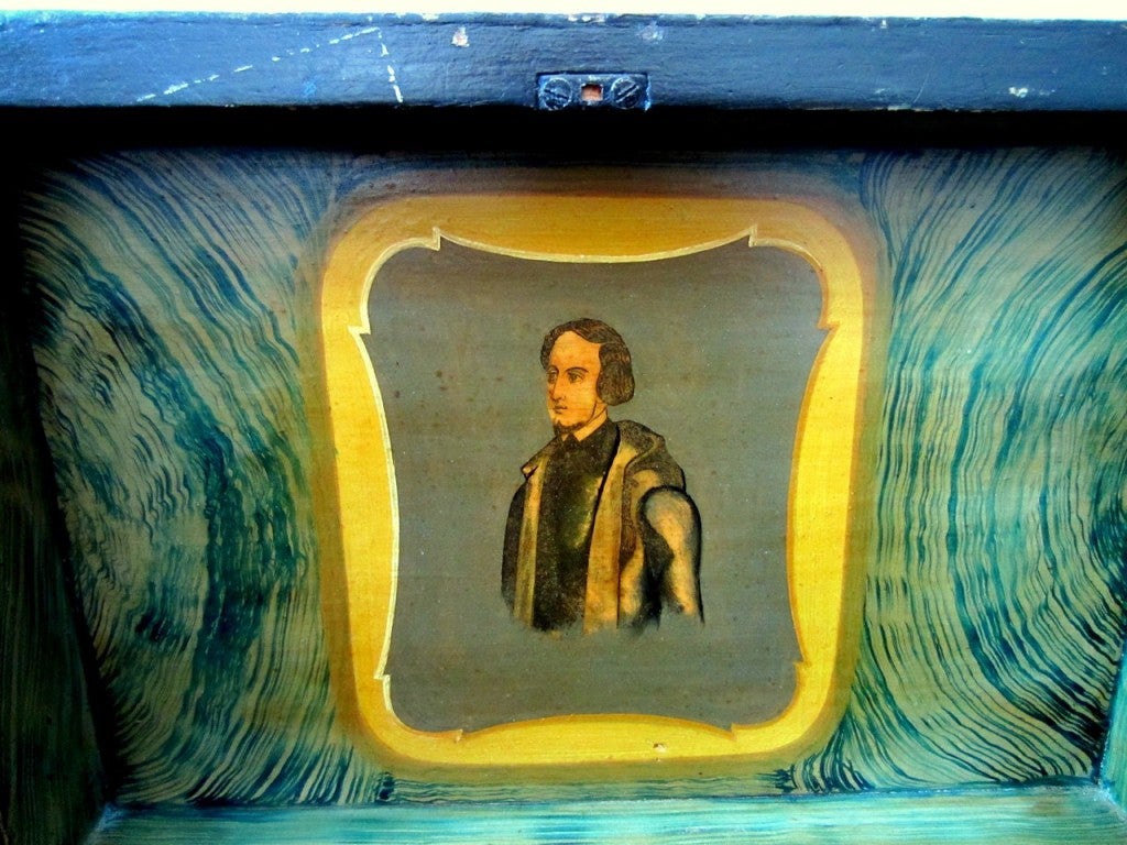 Rare Portrait Decorated Painted Document Box