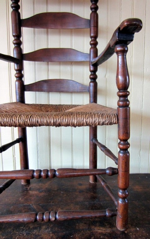 18th Century and Earlier Pilgrim Century Sausage Turned Ladderback Armchair For Sale