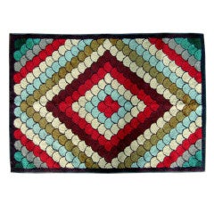 Antique Vibrant Clam-shell Design  Hooked Rug