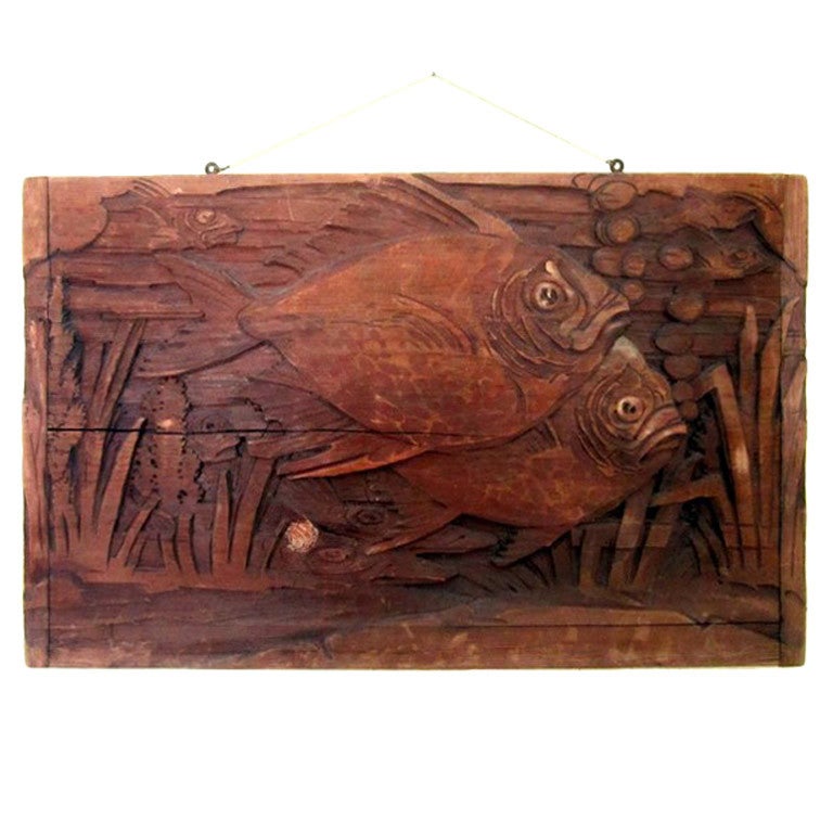 Carved Fish Motif Wall Plaque For Sale at 1stDibs
