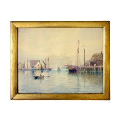 Antique Watercolor Harbor Scene, By William Paskell (1865 - 1951)