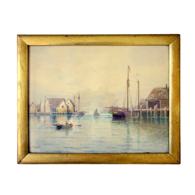 Watercolor Harbor Scene, By William Paskell (1865 - 1951) For Sale
