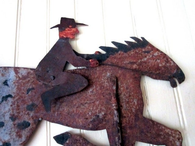 Horse And Rider Sheet Iron Weathervane