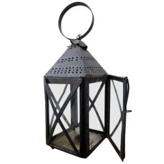 Early Painted Punched Tin Candle Lantern