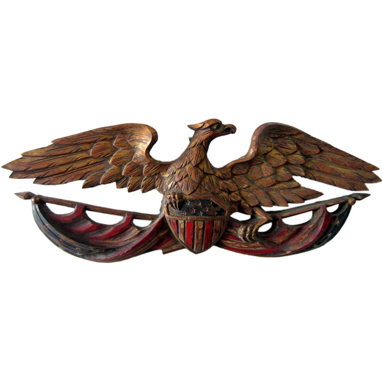 Patriotic 19th C Carved Eagle Wall Plaque