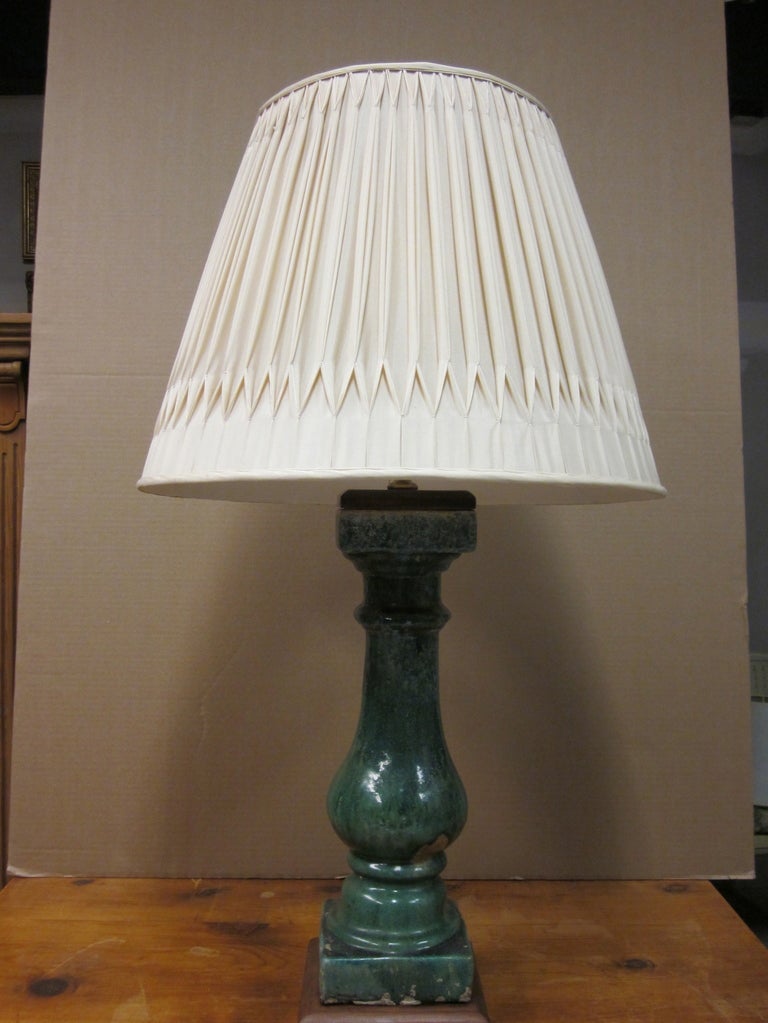 Glazed Ceramic Baluster Lamp with Silk Shade