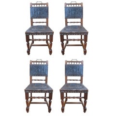Set of 4 Oak Chairs with Embossed Leather