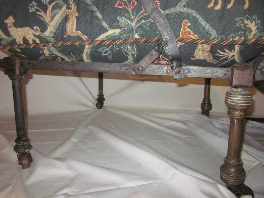 Antique Metal Campaign Bed with Cushions For Sale at 1stDibs
