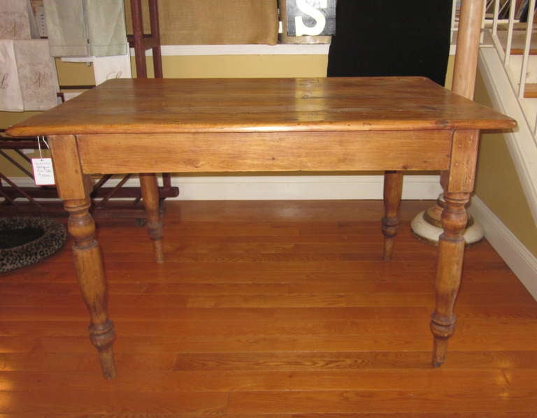 19th c Pine table with Turned Legs