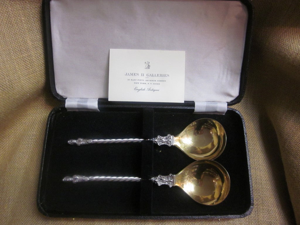 Pair of antique Victorian sterling Apostle Berry Spoons