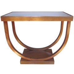 Vintage Art Deco Style Table with Blue Glass Top