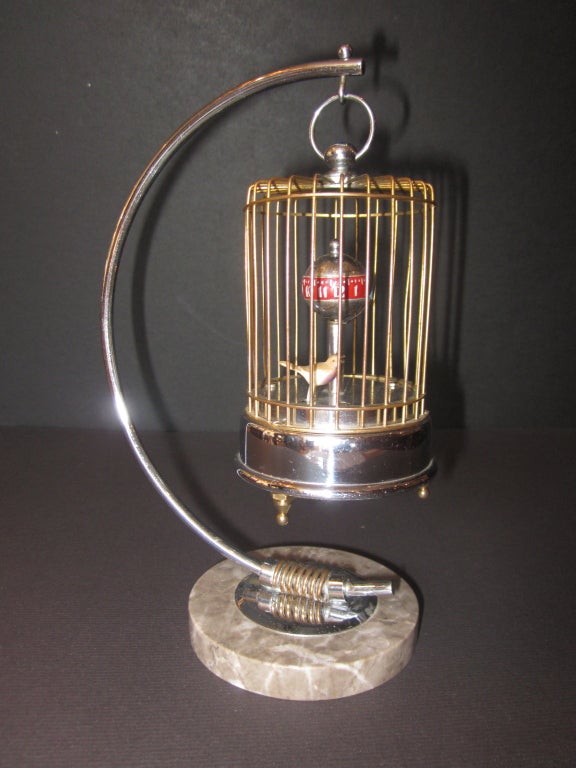 Whimsical vintage bird cage clock marked 