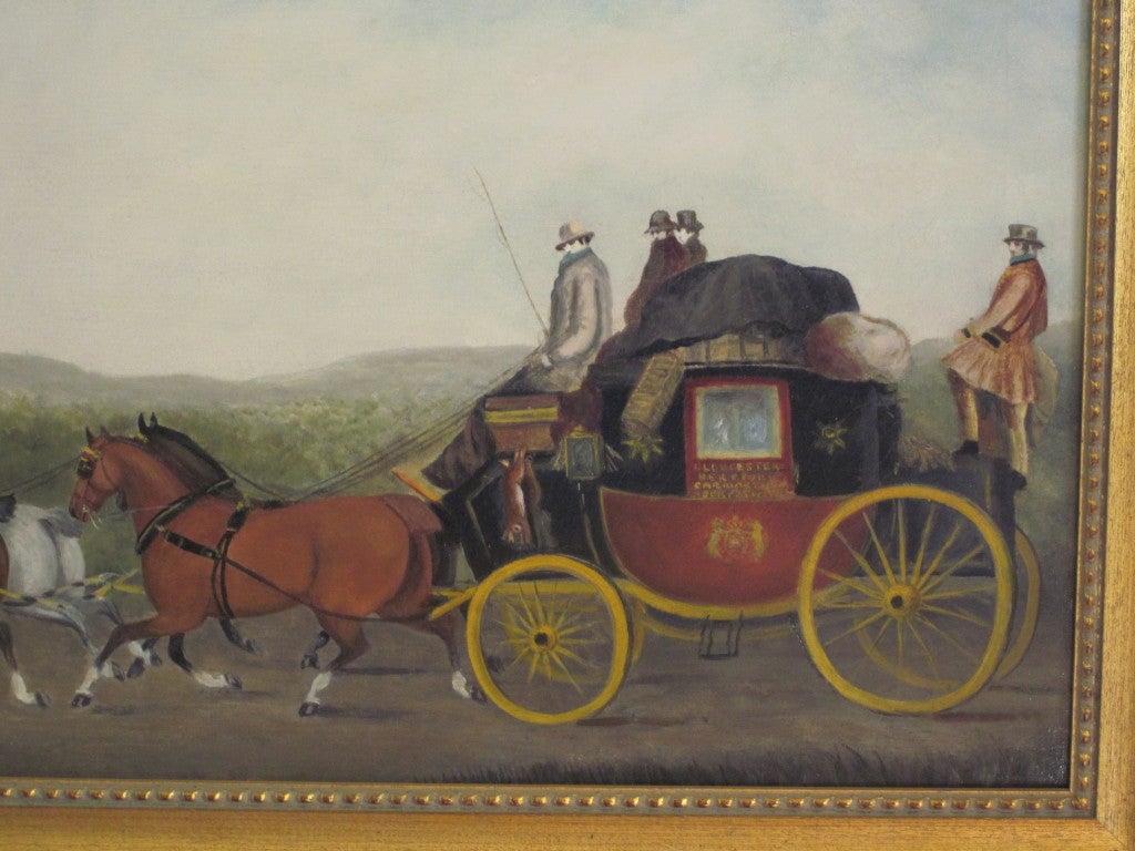 Late 19th c English Oil Painting of Four-in-Hand Mail Coach