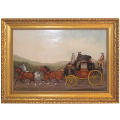 Late 19th c English Oil Painting of Four-in-Hand Mail Coach
