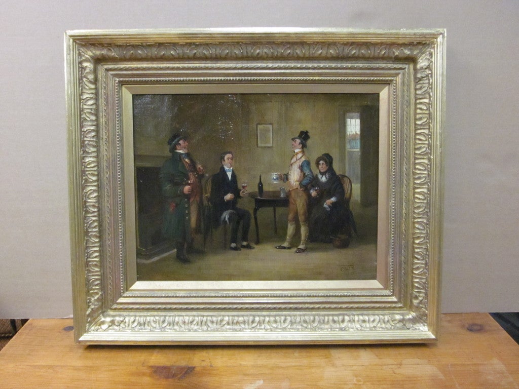 Artist George Fox  Genre painting illustrating scenes from Charles Dickens works The Cricket on the Hearth. One of 2in the set available for sale. Each sold separately.