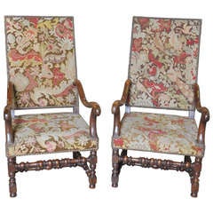 Pair of Late 19th Century French Louis XIII Style Armchairs In Walnut