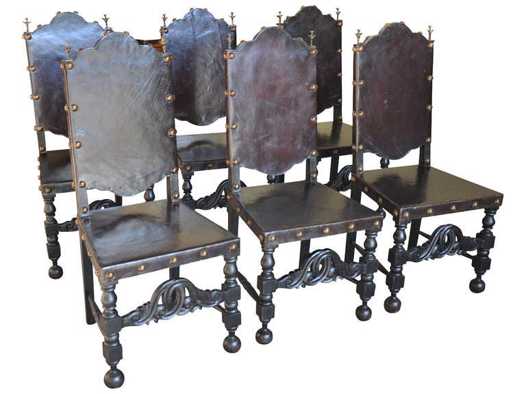 Set Of Six Late 19th Century Leather Dining Chairs From Portugal