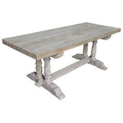 Vintage Mid 20th Century French Farm Trestle Table In Washed Oak