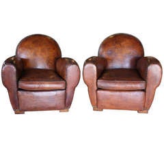 Pair of Early 20th Century French Leather Club Chairs