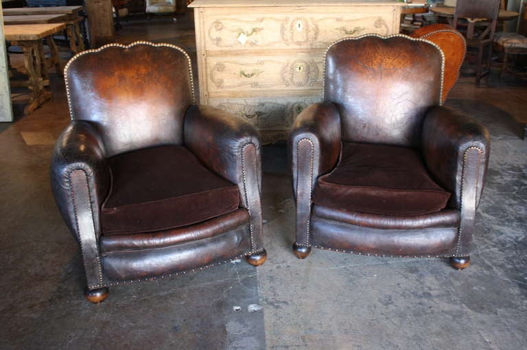 Pair of French Art Deco Leather Club Chairs